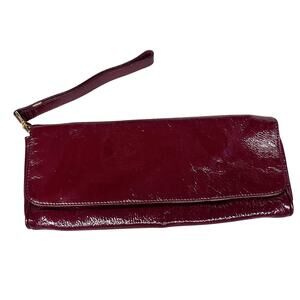 Women's Hobo International red  patent leather fold over wristlet clutch handbag